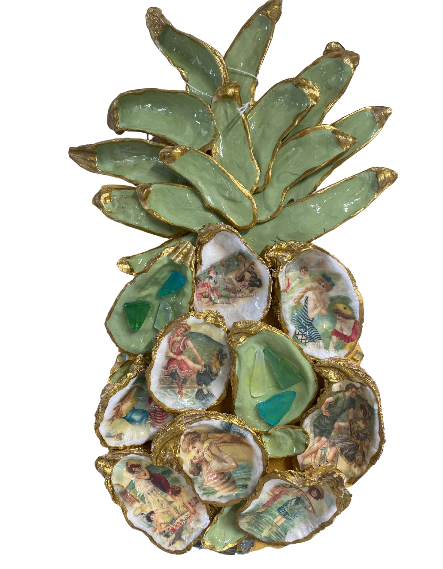 Green Pineapples with Shells Coastal Vibes